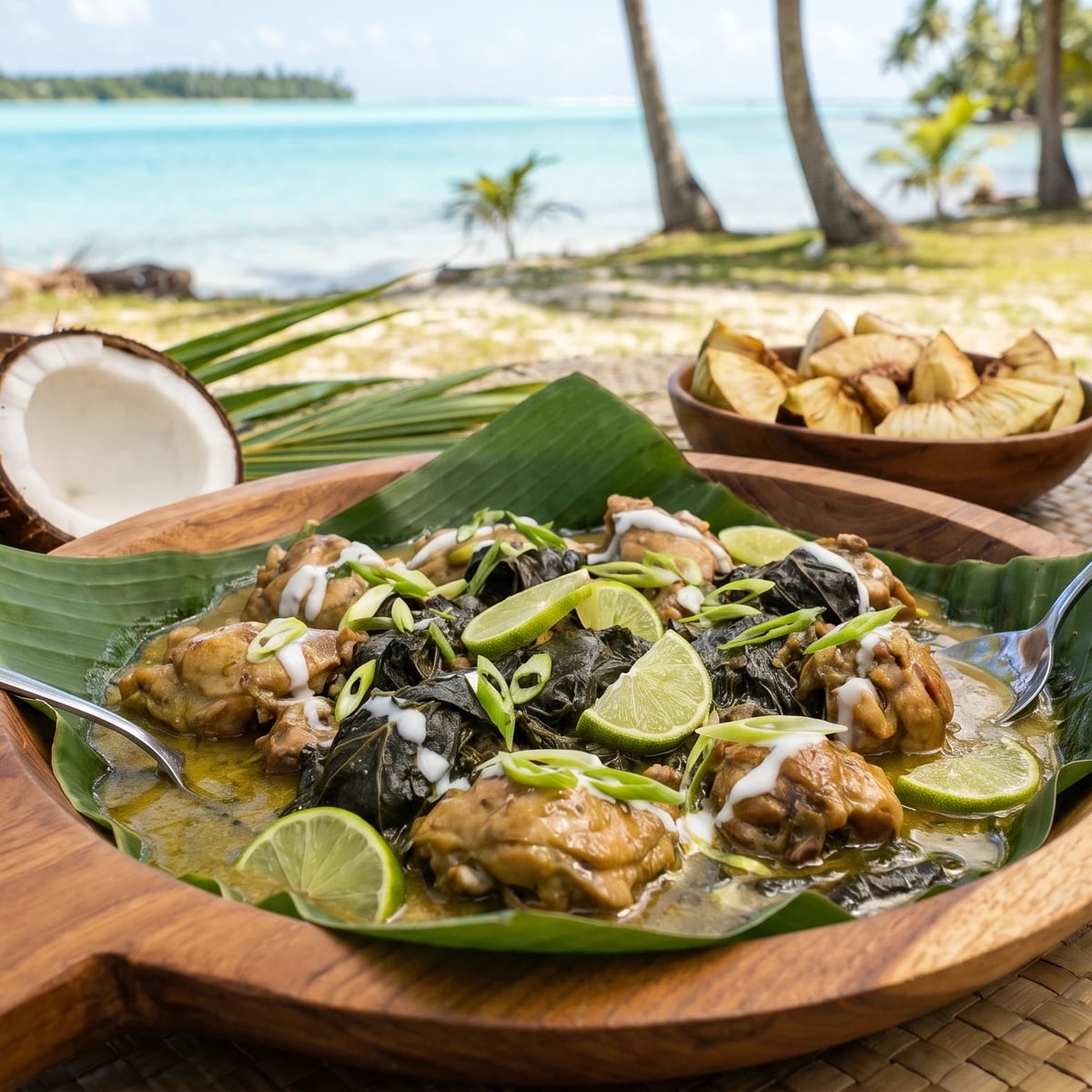 Poulet Fāfā (Tahitian Chicken in Taro Leaves and Coconut Milk)