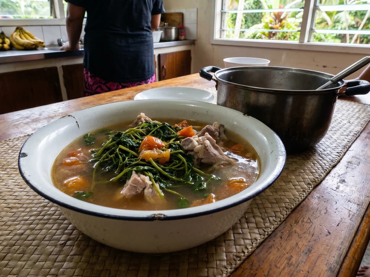 Supo Kapisi (Sāmoan Watercress and Pork-Bone Soup) - Chef Makoa