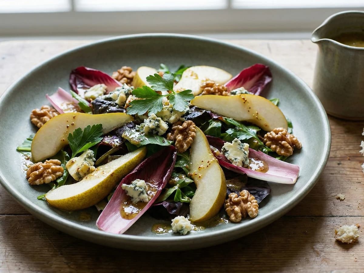 Pear, Stilton and Walnut Salad with Bitter Leaves - Chef Thomas