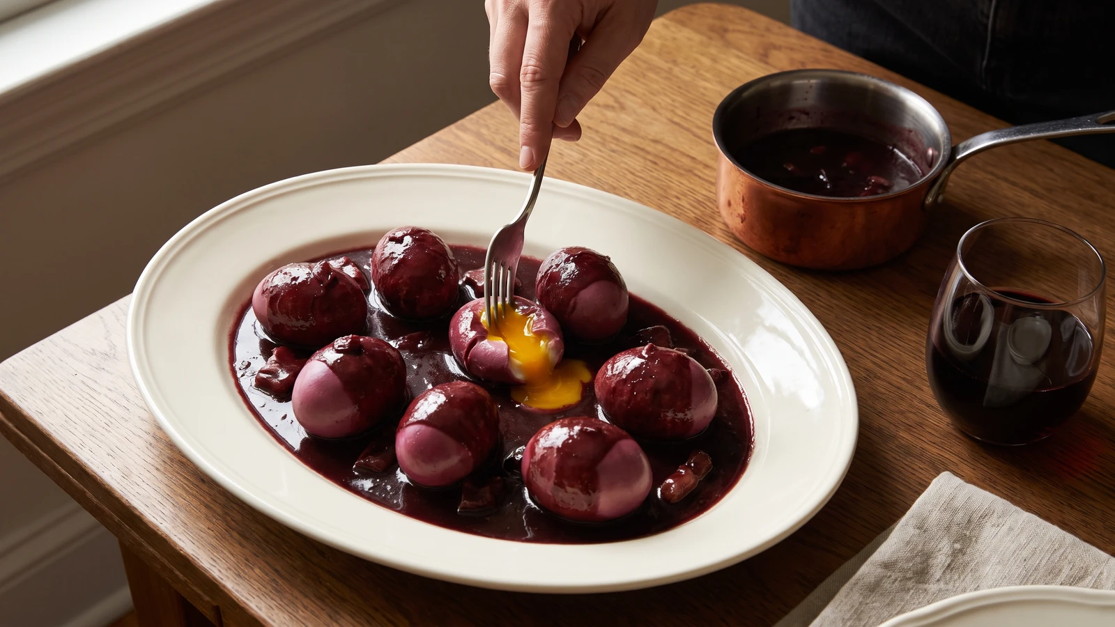 Poached Eggs with Red Wine