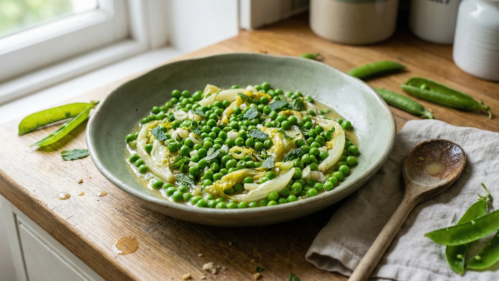Braised Peas with Lettuce and Spring Onions
