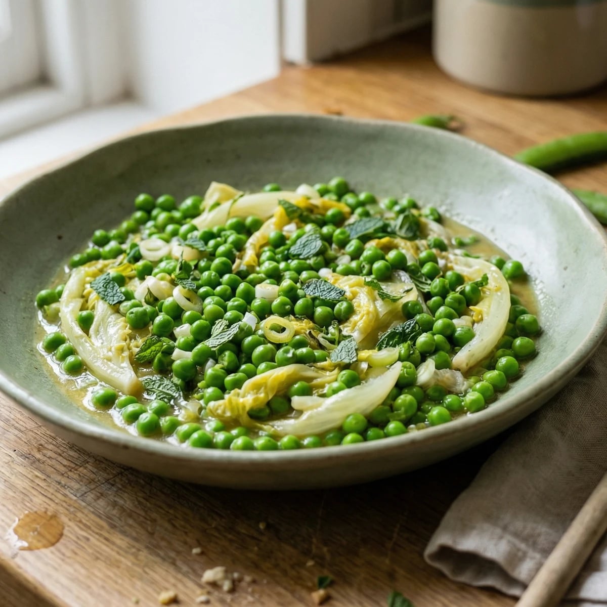 Braised Peas with Lettuce and Spring Onions