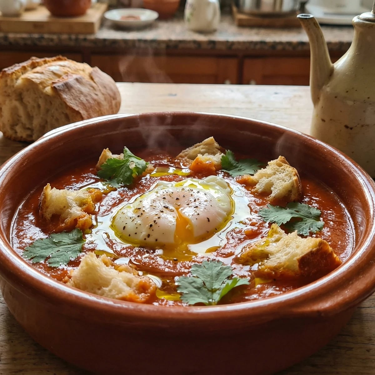 Sopa de Tomate com Ovos Escalfados