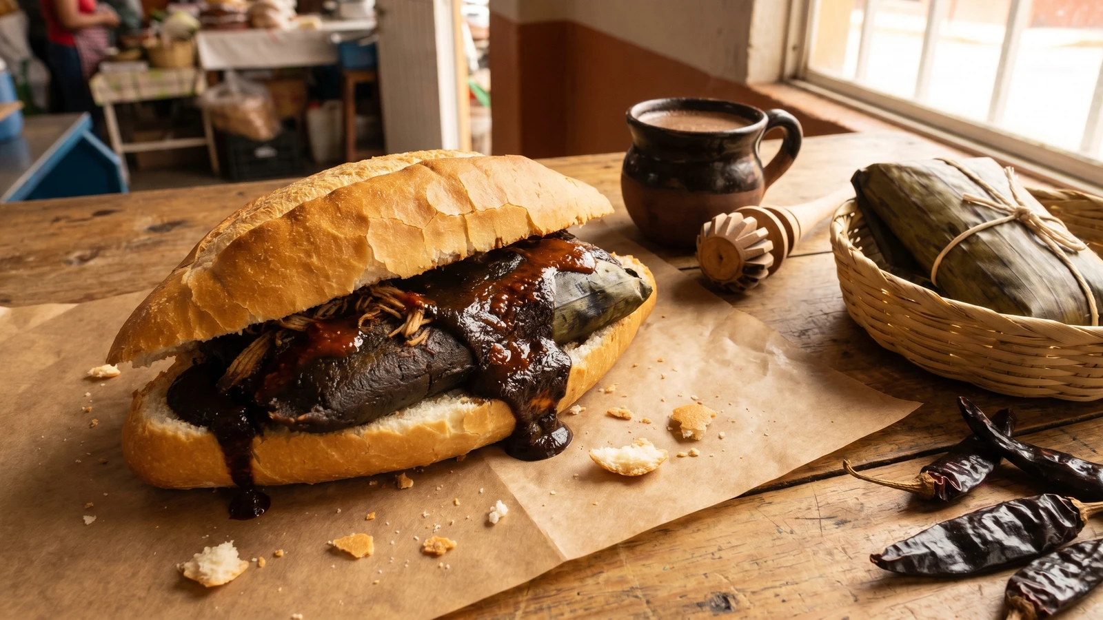 Guajolota Oaxaqueña con Tamal de Mole Negro