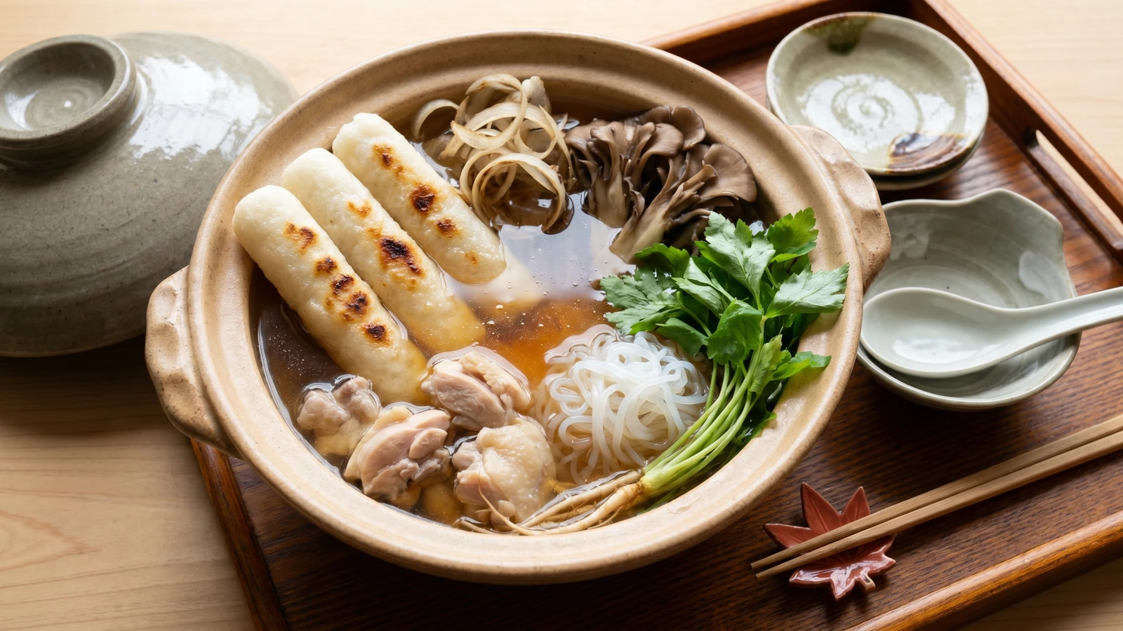 Akita Mashed-Rice Hot Pot (きりたんぽ鍋, Kiritanpo Nabe)