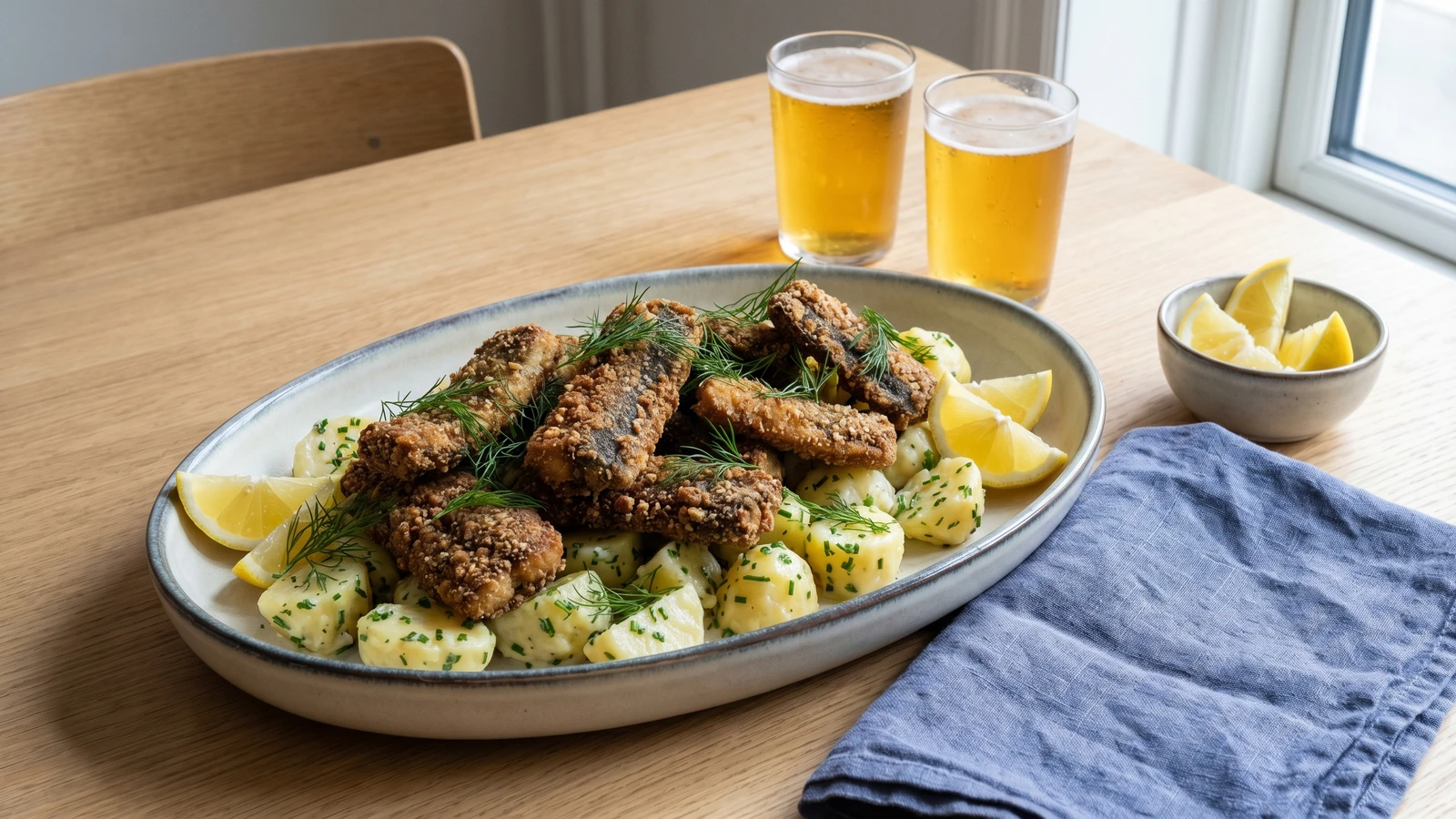 Stegt Aal med Stuvede Kartofler og Citron