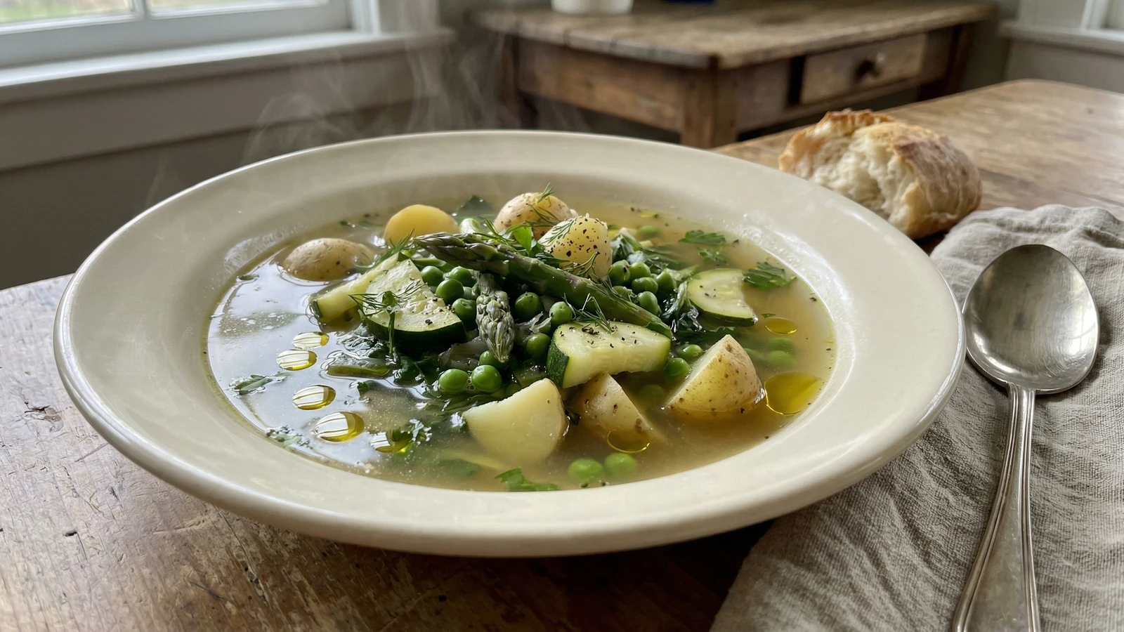 Spring Vegetable Soup with Garden Herbs
