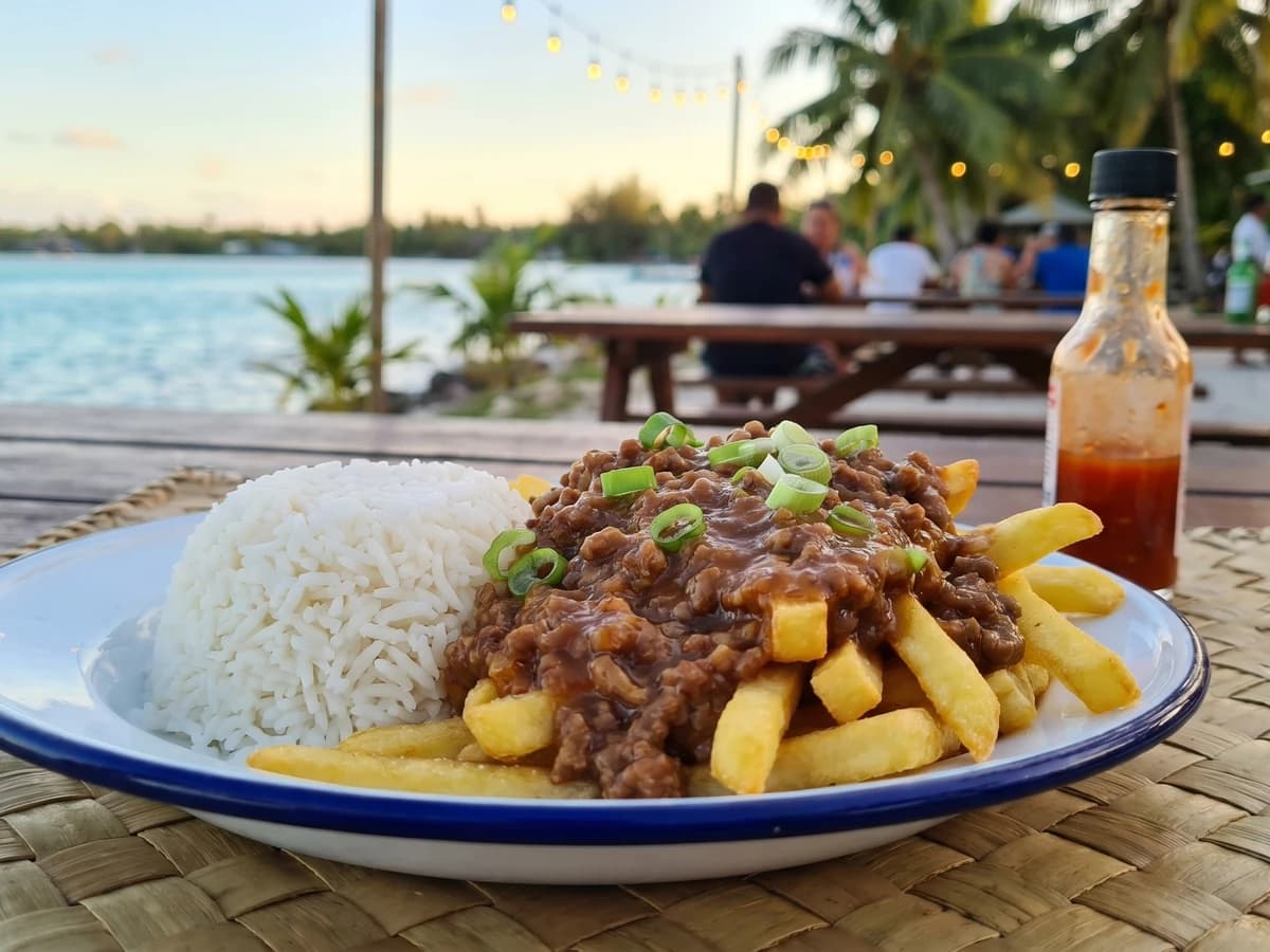 Hachis Frites (Tahitian Minced Beef, Fries, and Rice) - Chef Makoa