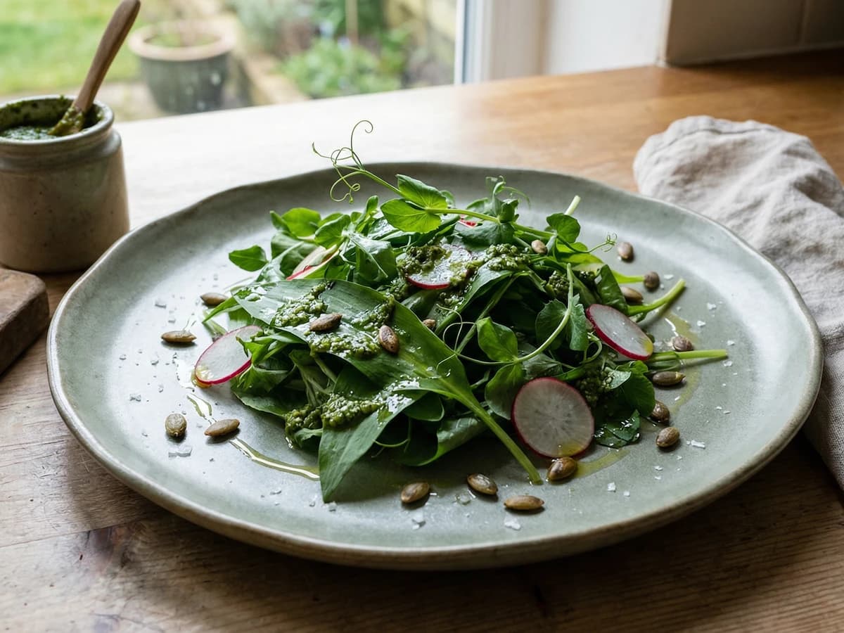 Spring Leaves with Wild Garlic and Pea Shoots - Chef Thomas