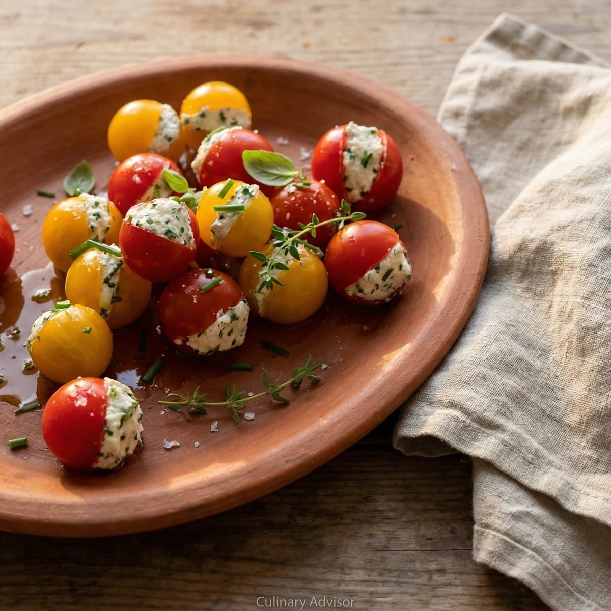 Cherry Tomatoes Stuffed with Herbed Chèvre