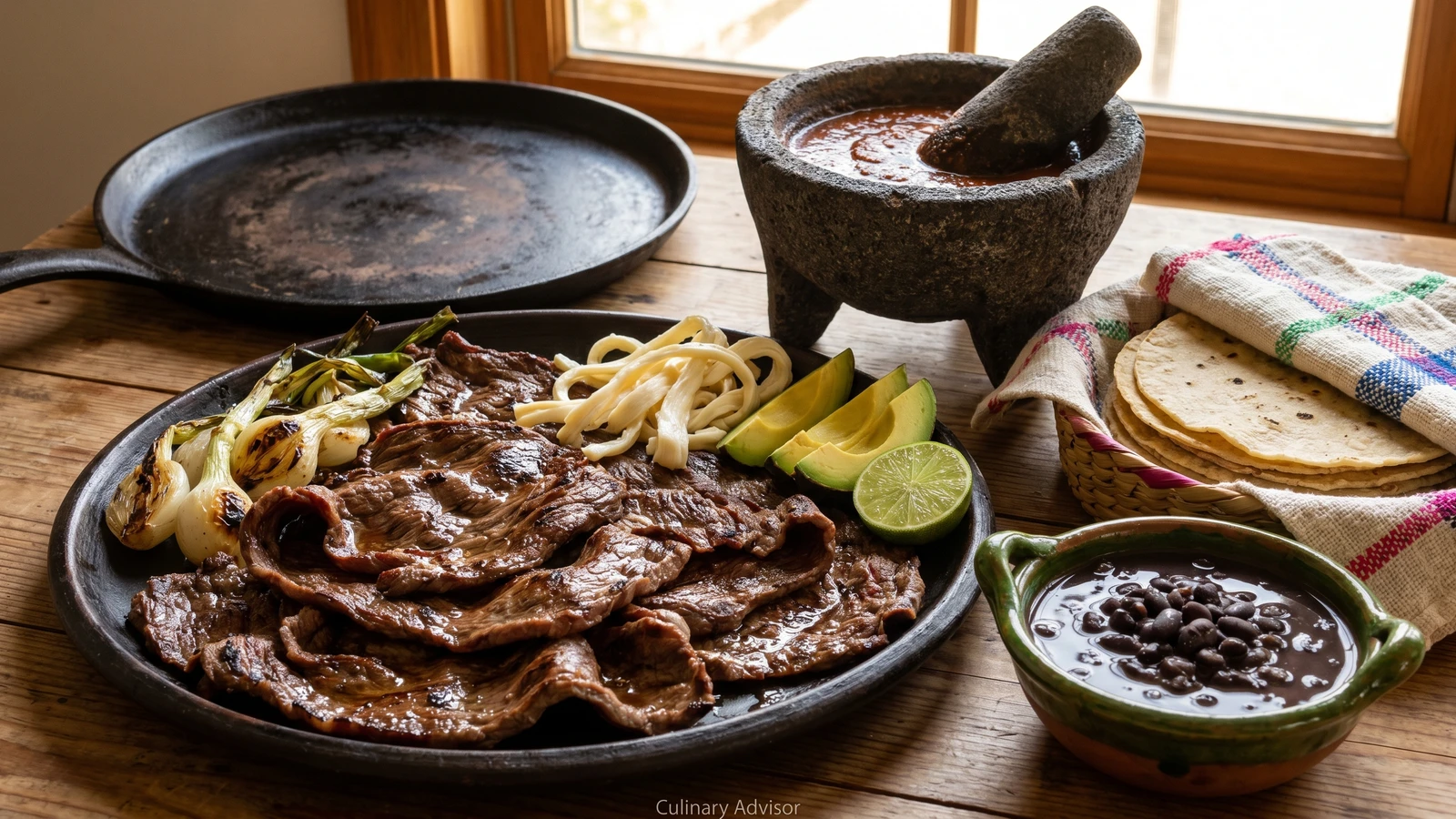 Tasajo Asado al Comal con Salsa de Molcajete