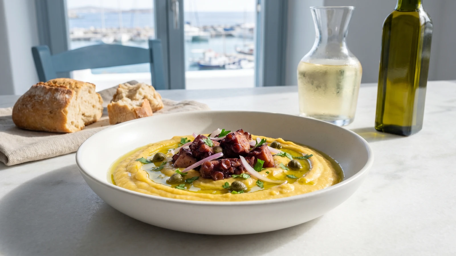 Santorini Fava me Chtapodi Krasato (Φάβα με Χταπόδι Κρασάτο)