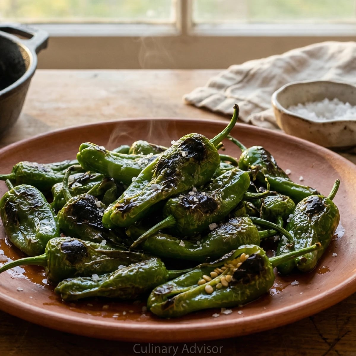 Fire-Roasted Padron Peppers with Sea Salt