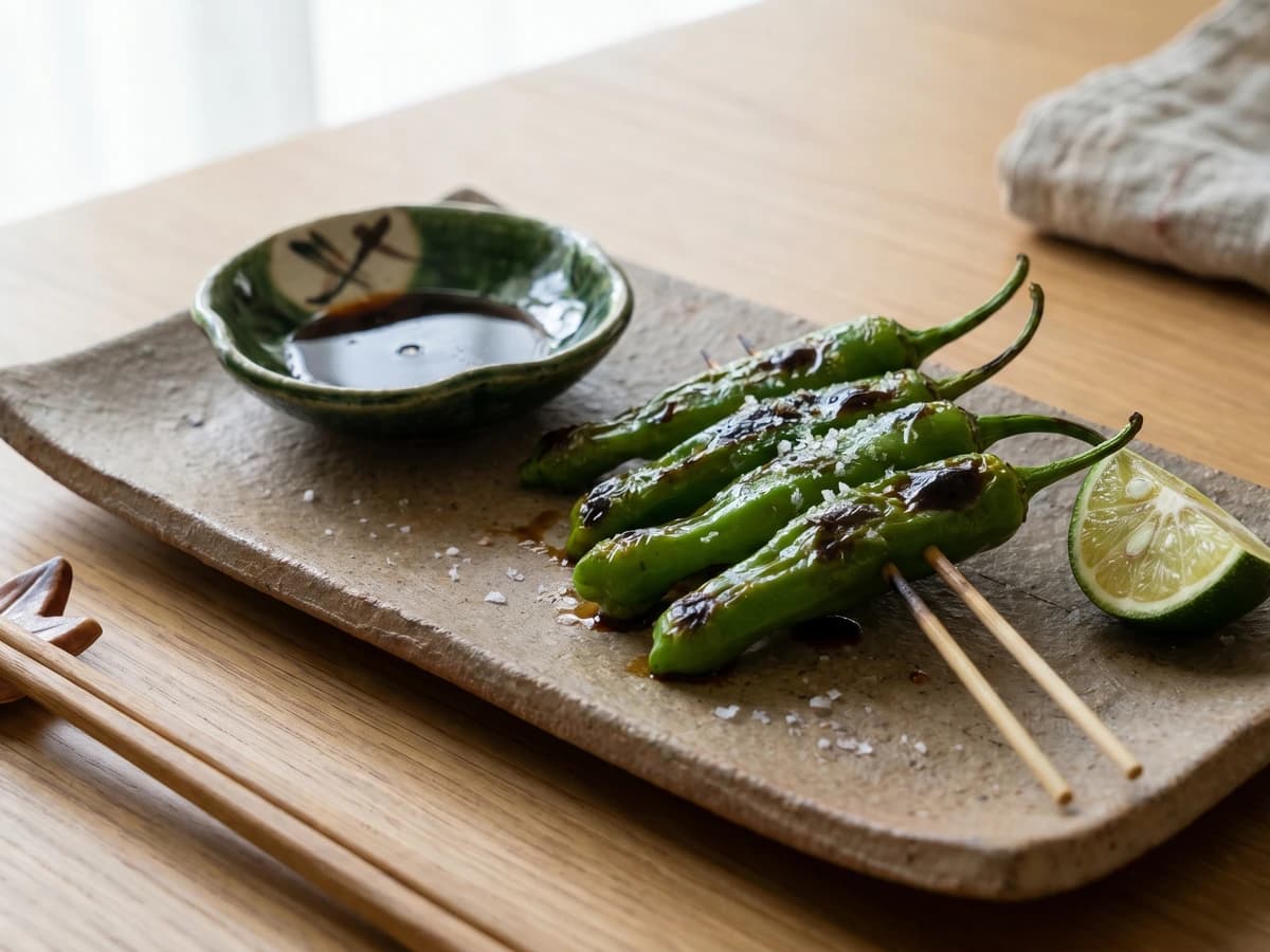 Shishito Kushiyaki (ししとう串焼き, grilled shishito peppers)