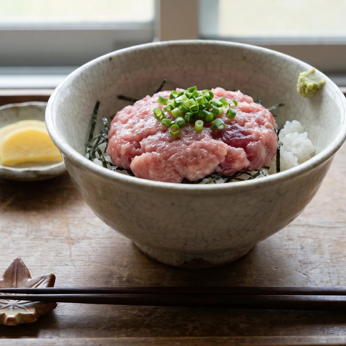 Negitorodon (ネギトロ丼, minced tuna and scallion rice bowl)