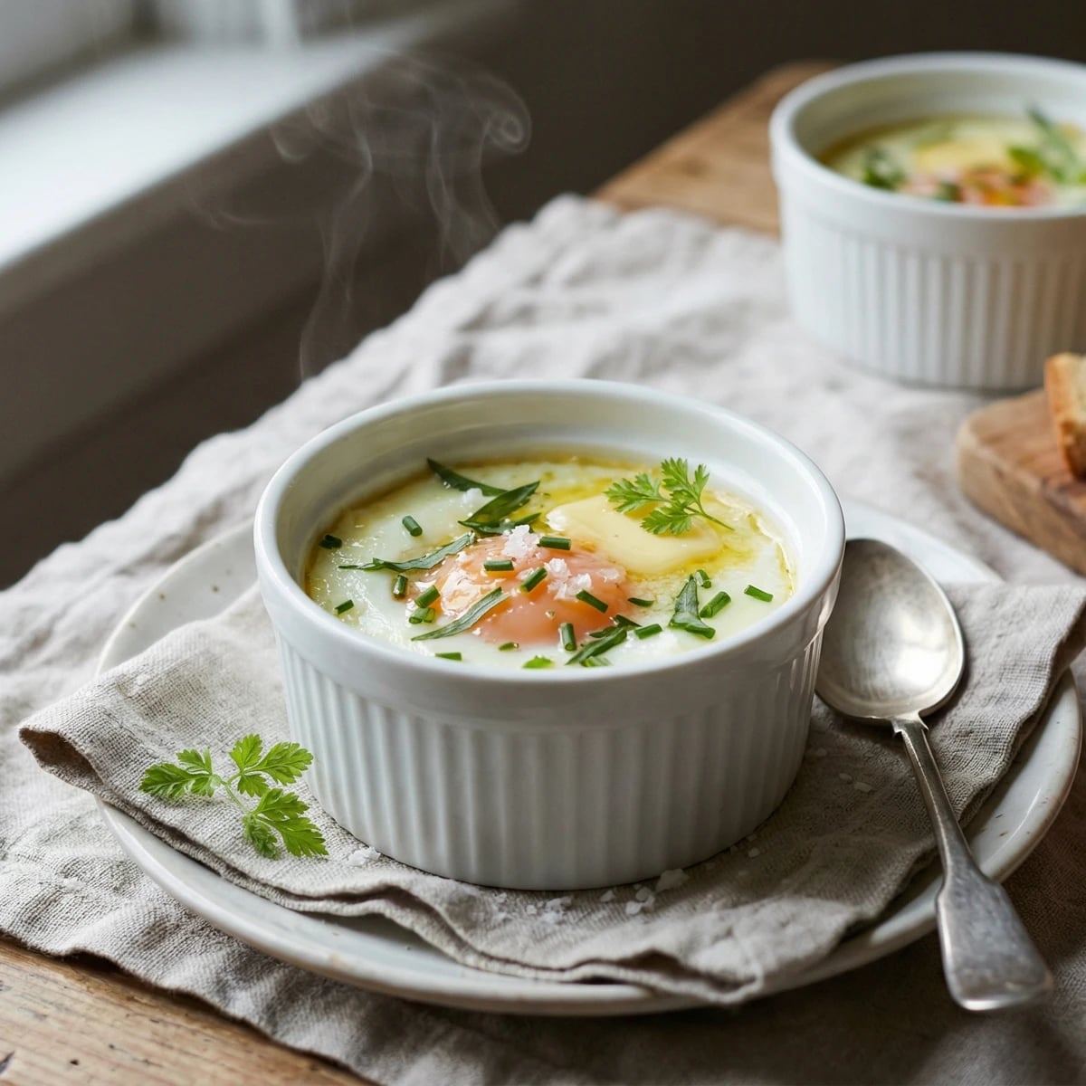 Oeufs Cocotte with Fresh Garden Herbs