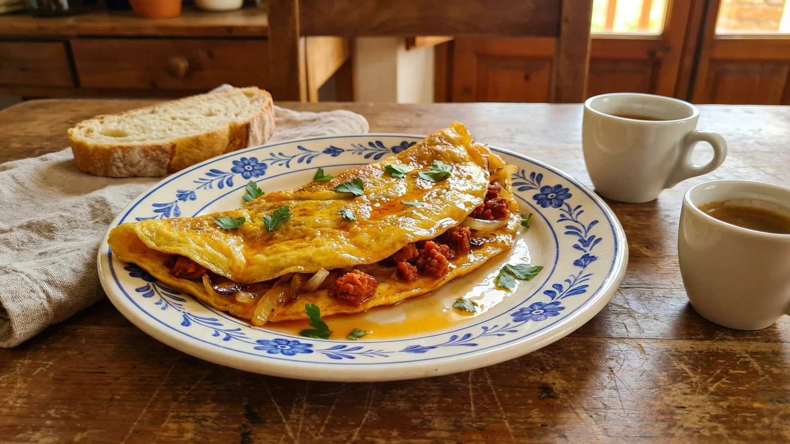Omelete de Chouriço e Cebola