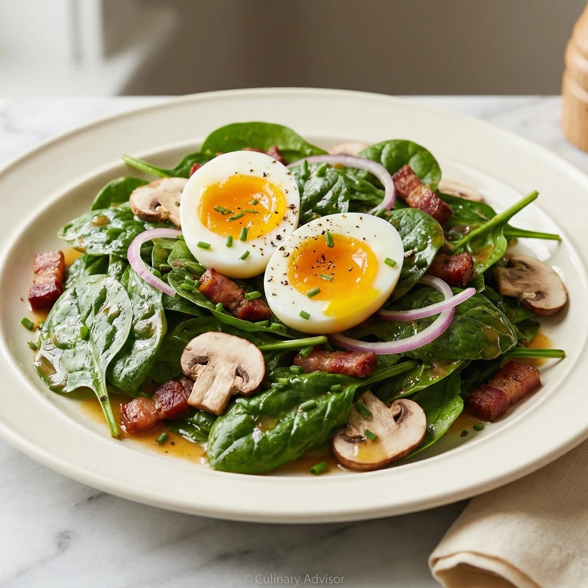 Spinach Salad with Warm Bacon Vinaigrette