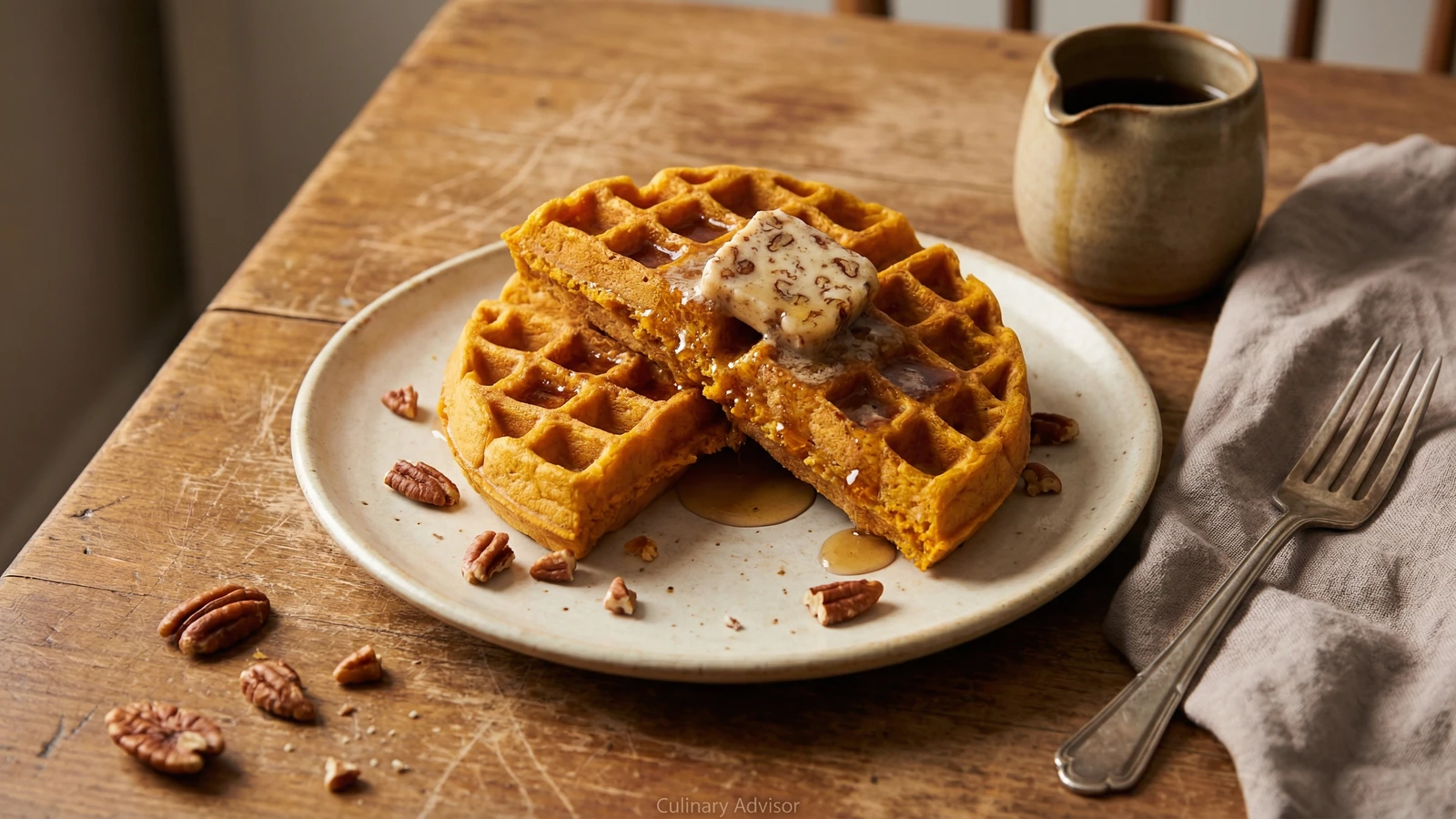 Sweet Potato Waffles with Praline Butter