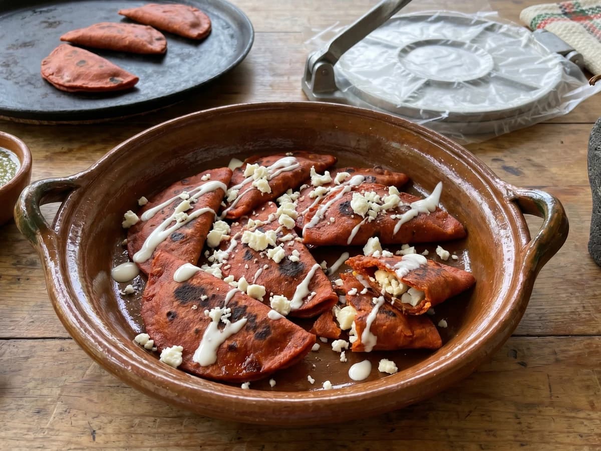 Enchiladas Potosinas (Masa Teñida de Rojo)