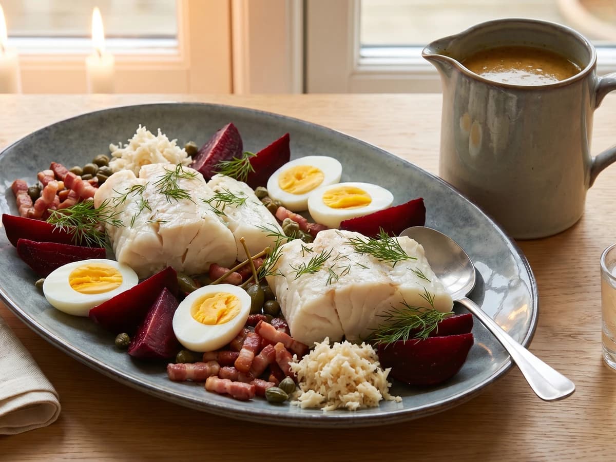 Kogt Torsk med Sennepssauce og det Fulde Tilbehør - Chef Freja
