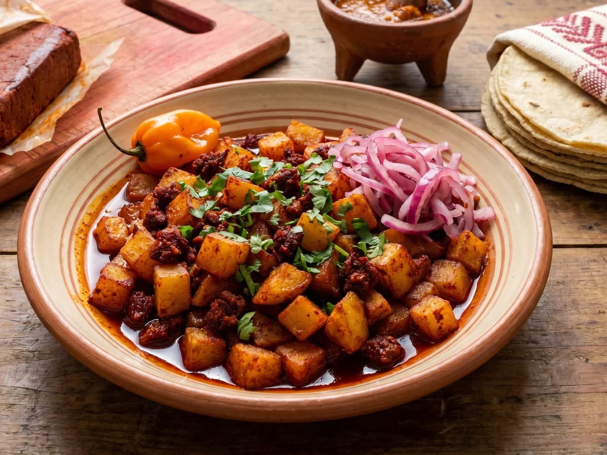 Papas con Chorizo de Achiote Yucateco - Chef Lupita