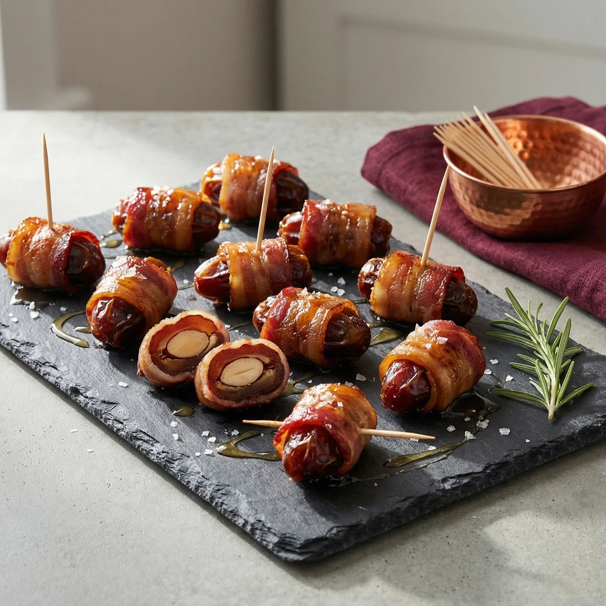 Bacon-Wrapped Dates with Almonds