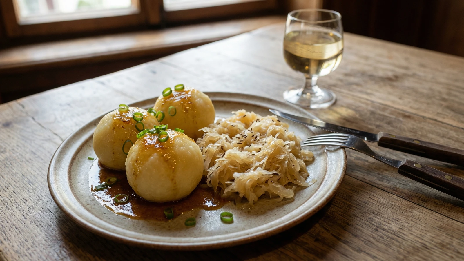 Erdäpfelknödel mit Sauerkraut
