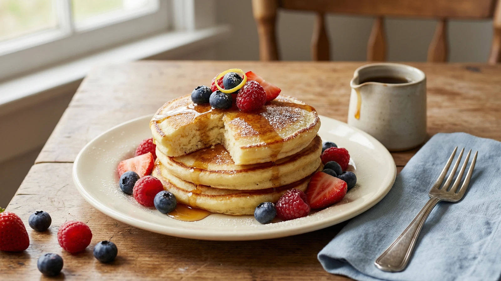 Lemon Ricotta Pancakes with Fresh Berries