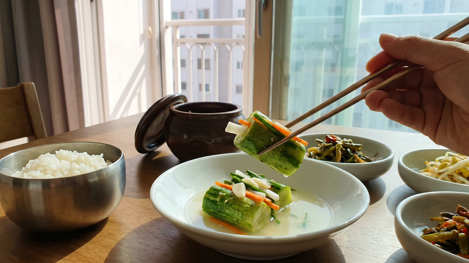 Baek-oi-sobagi (White Stuffed Cucumber Kimchi)