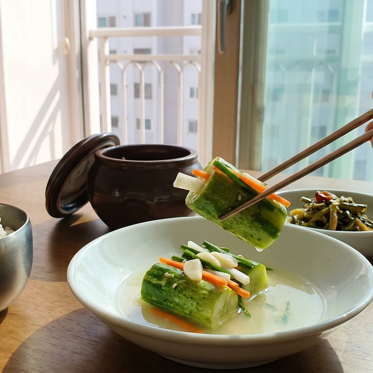 Baek-oi-sobagi (White Stuffed Cucumber Kimchi)