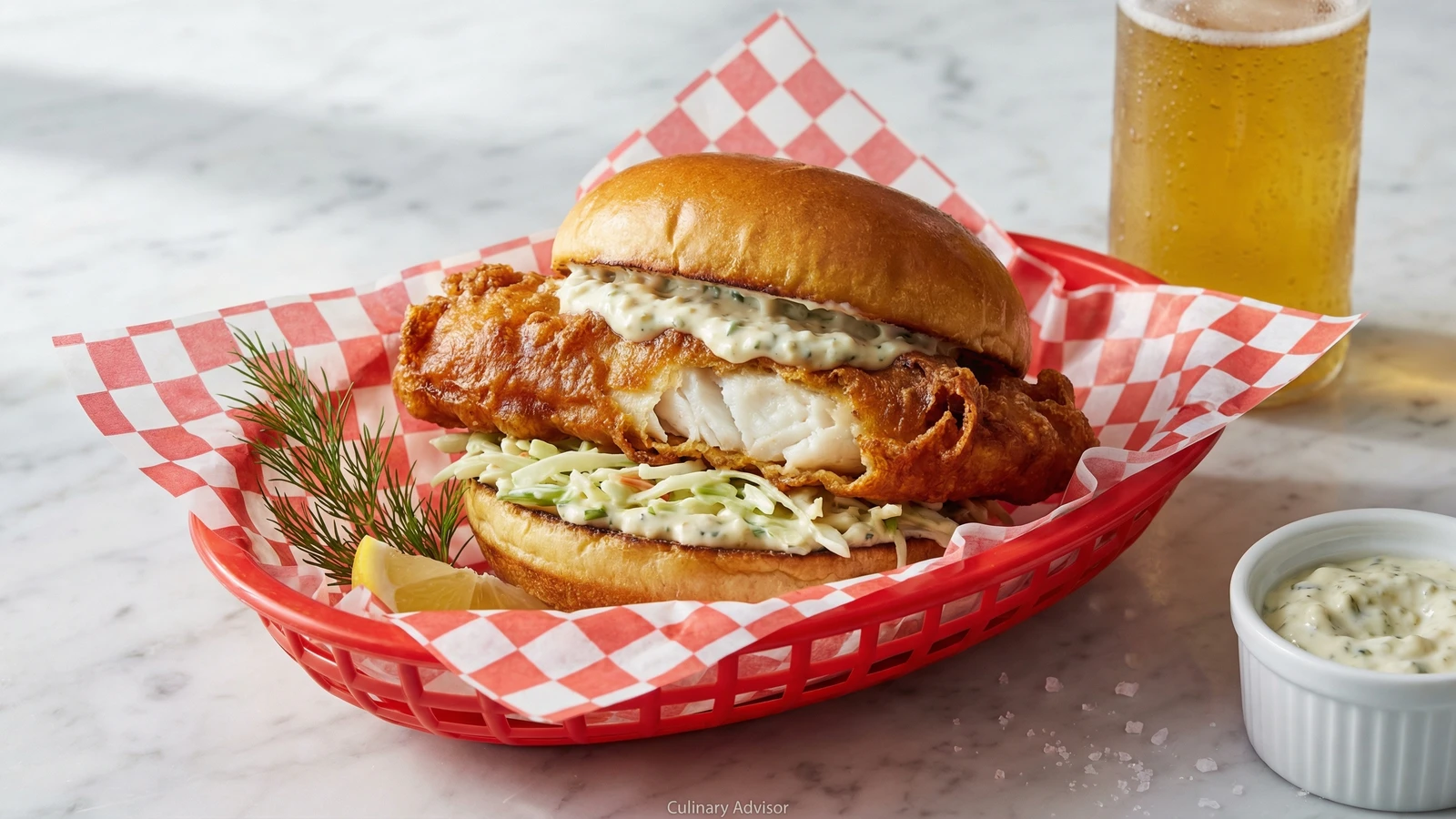 Beer-Battered Halibut Fish Sandwich