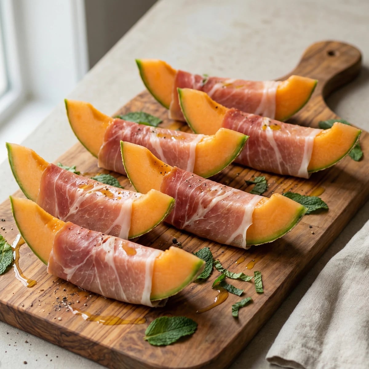 Prosciutto-Wrapped Melon with Mint