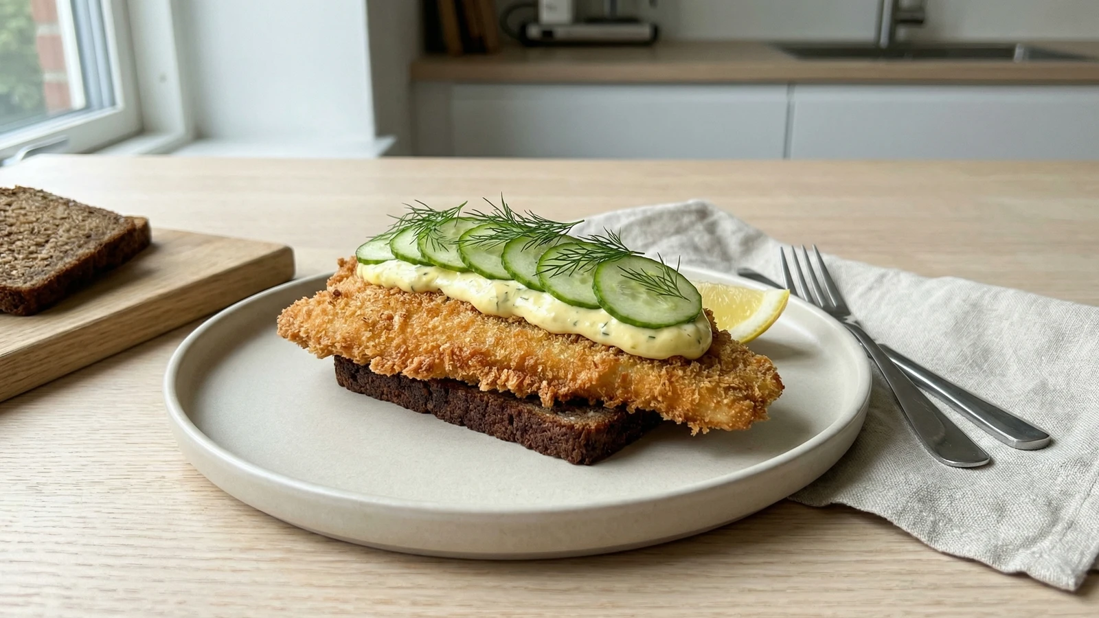 Fiskefilet med Remoulade paa Rugbrod