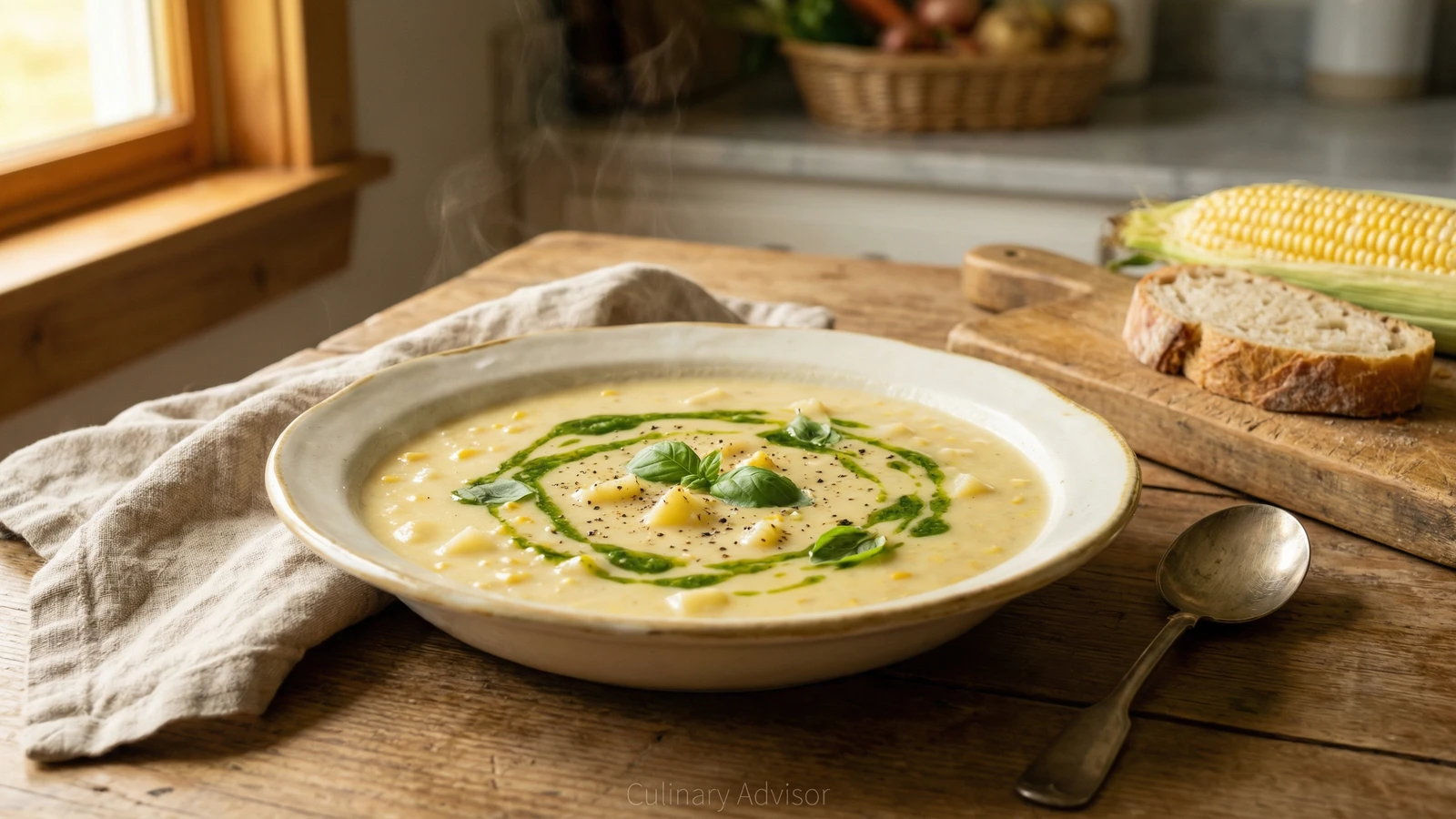 Summer Corn Chowder with Basil Oil