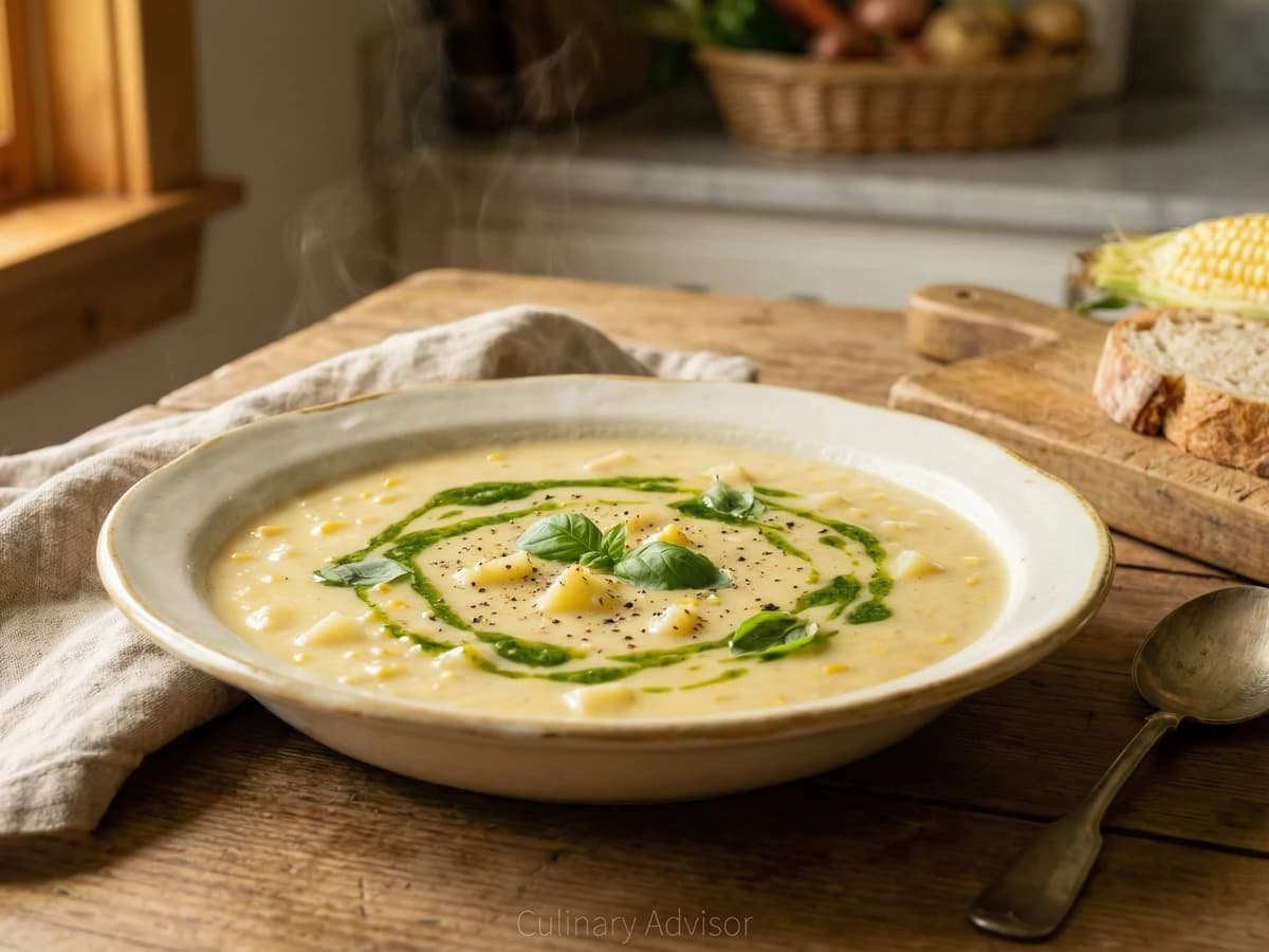 Summer Corn Chowder with Basil Oil - Chef Ally