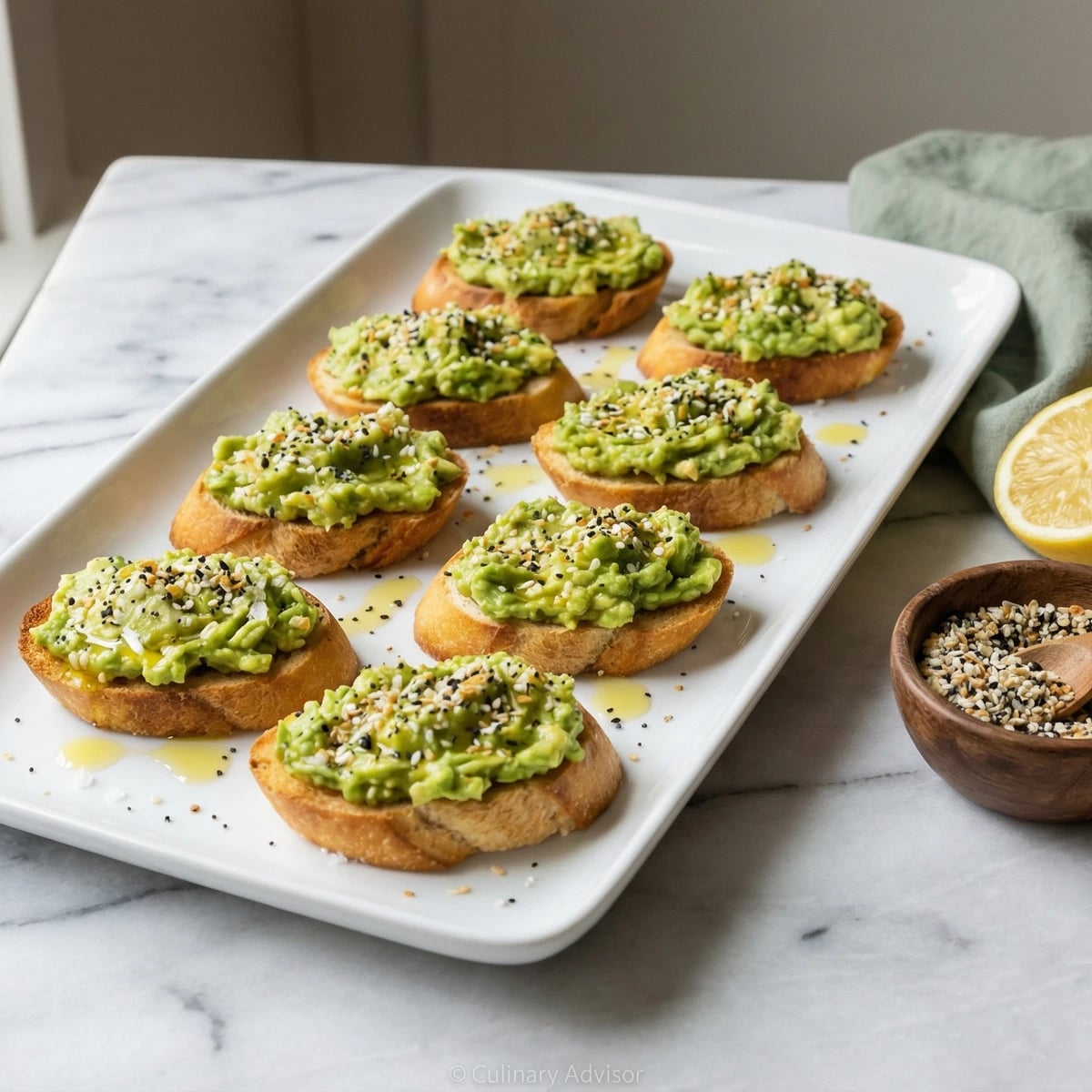 Smashed Avocado Crostini with Everything Seasoning