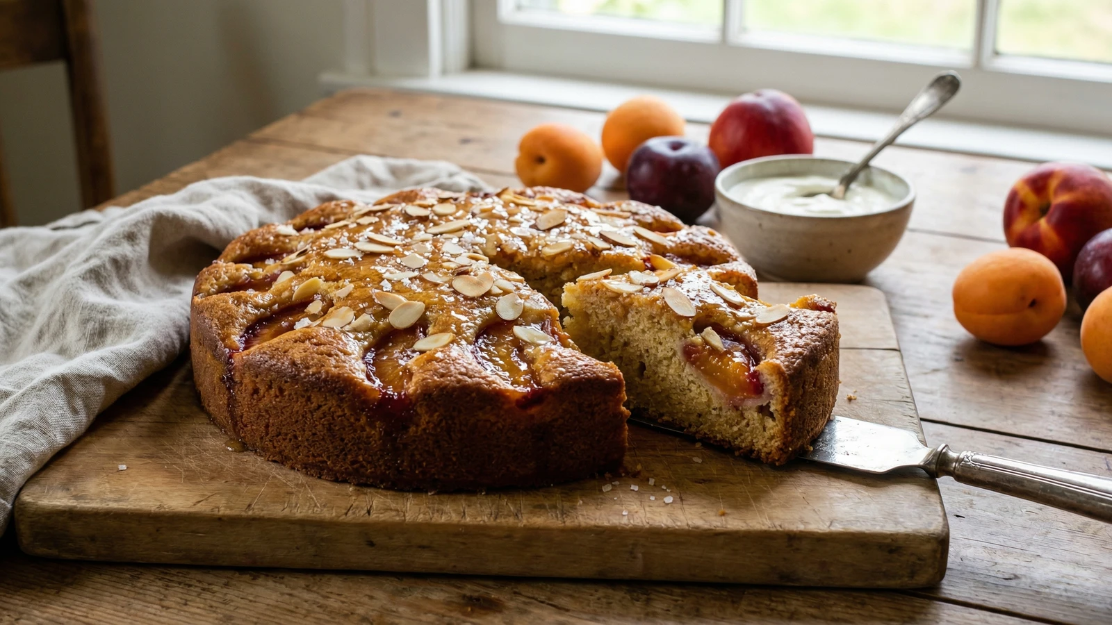 Honey Almond Cake with Peak Stone Fruit