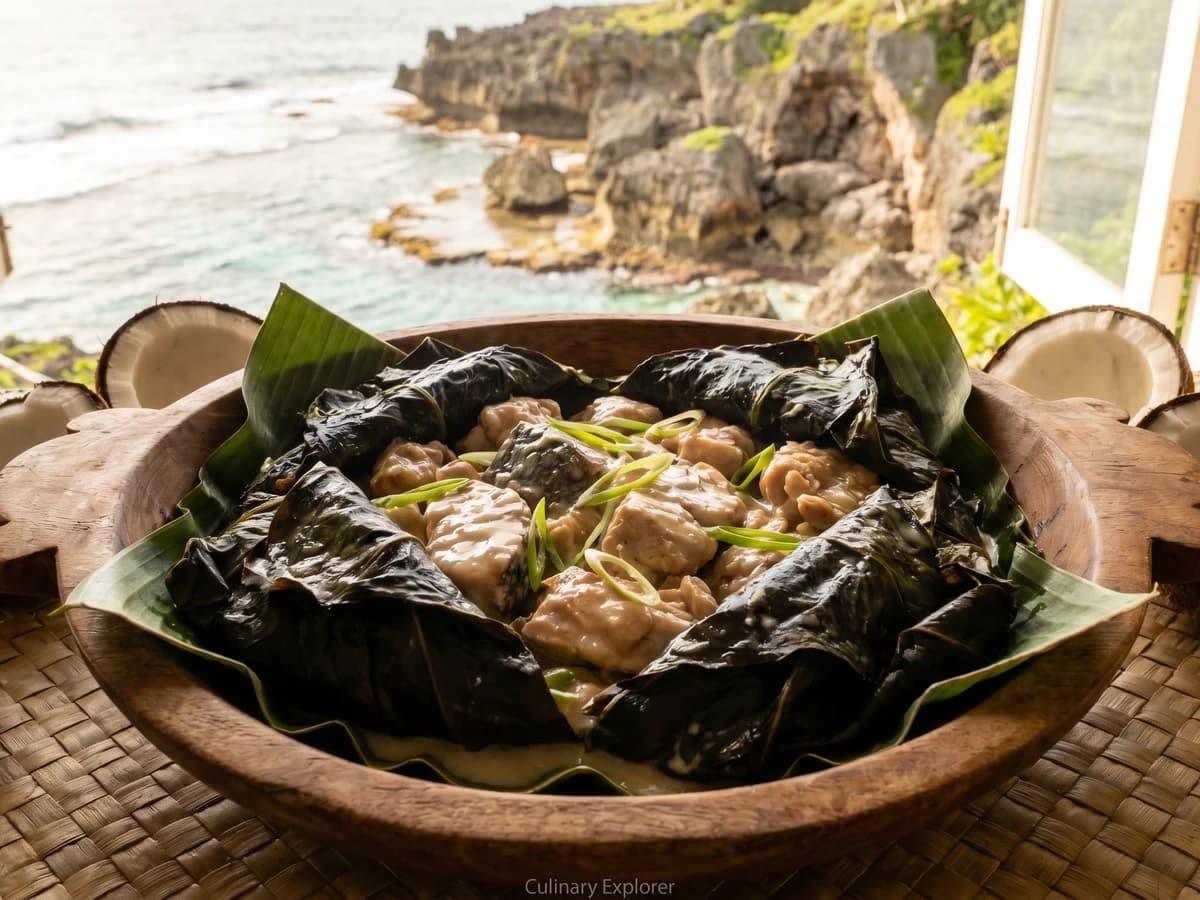 Lū Niue (Niuean Taro-Leaf Parcel with Coconut Cream) - Chef Makoa