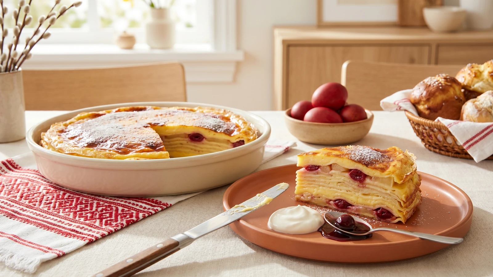 Solozhenyk (соложеник, baked crepe custard cake)