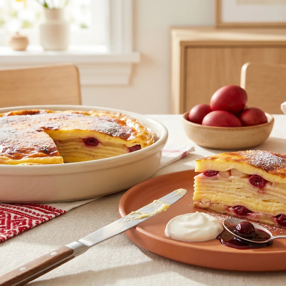 Solozhenyk (соложеник, baked crepe custard cake)