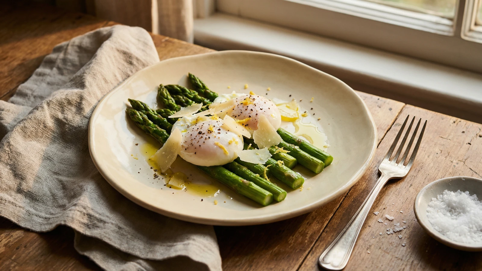Poached Eggs over Spring Asparagus