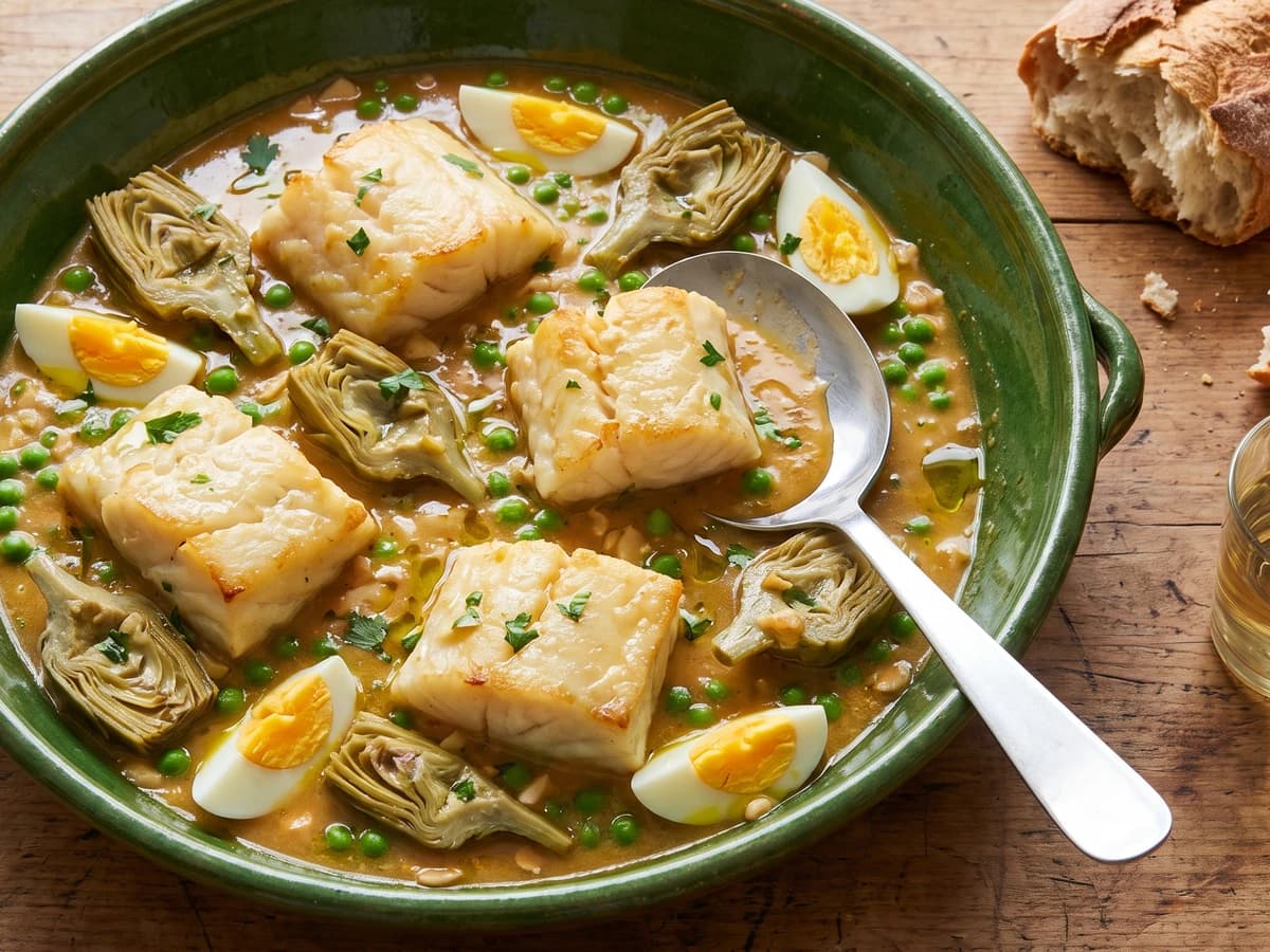 Bacalao con Alcachofas y Guisantes - Chef Isabel