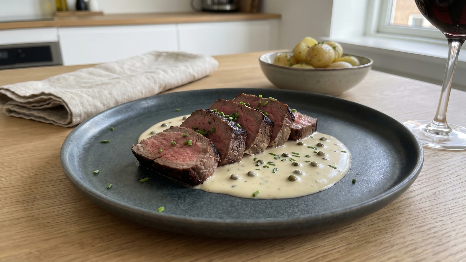 Oksefilet med Peberflodesovs