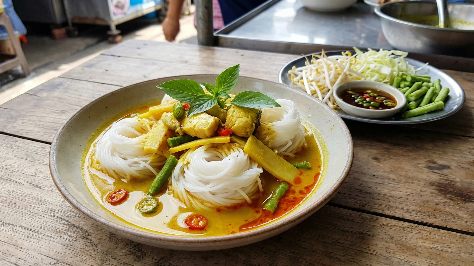 Rice Noodles with Yellow Curry (Khanom Jeen Gaeng Luang)