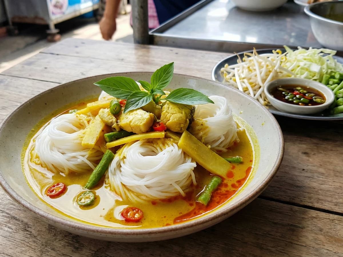 Rice Noodles with Yellow Curry (Khanom Jeen Gaeng Luang)