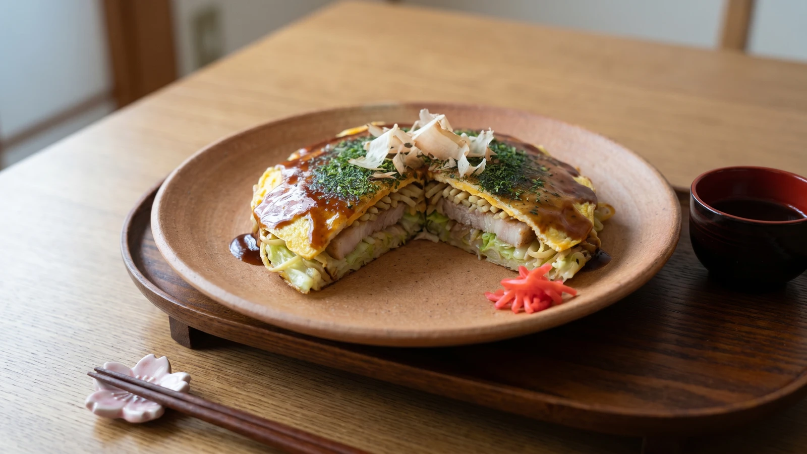 Hiroshima-style Okonomiyaki (広島風お好み焼き, Hiroshima-fū Okonomiyaki)