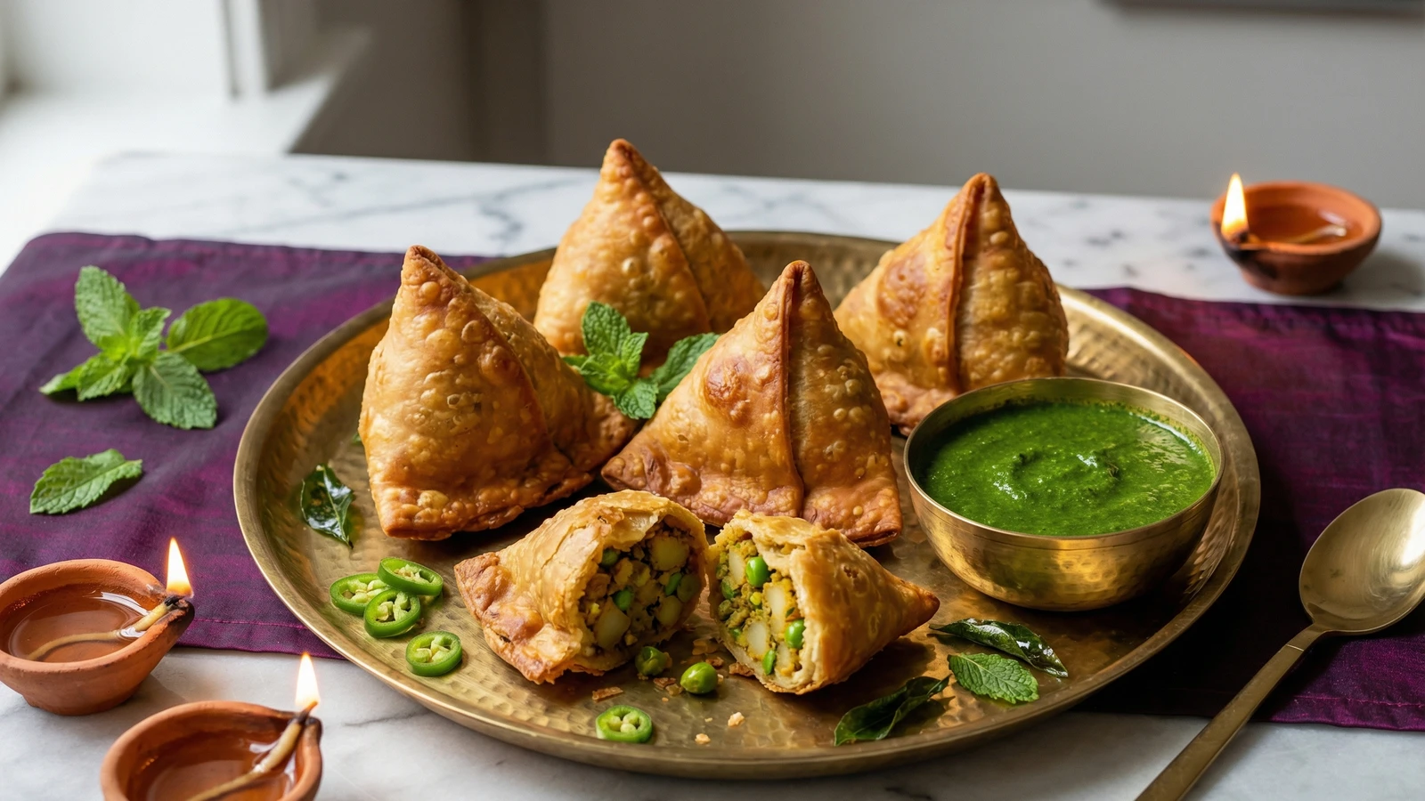 Samosas with Mint Chutney