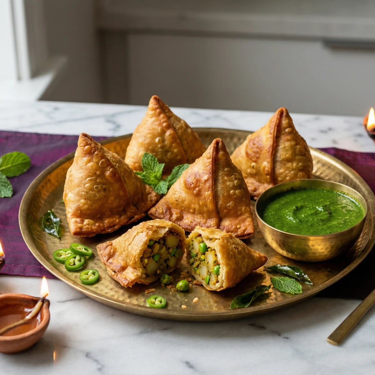 Samosas with Mint Chutney