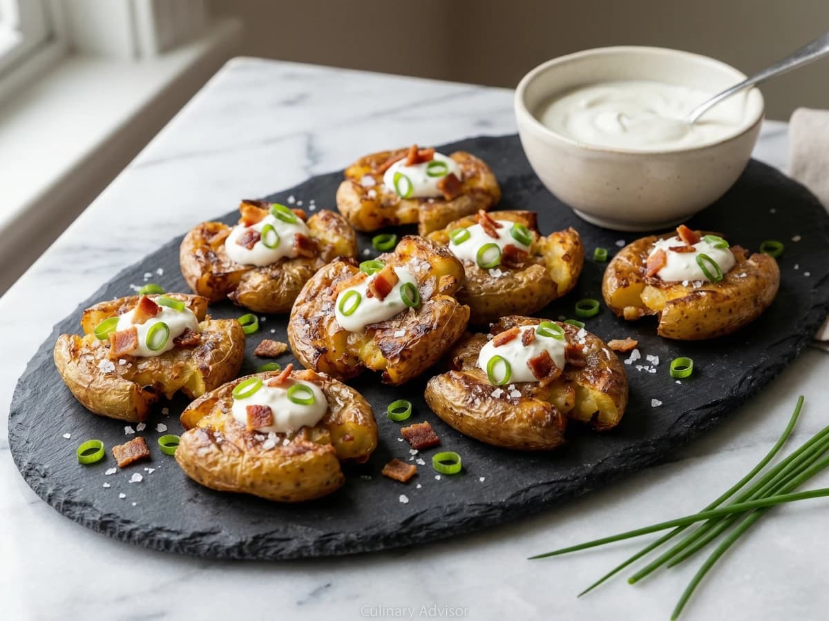 Smashed Crispy Potatoes with Sour Cream - Chef Dean